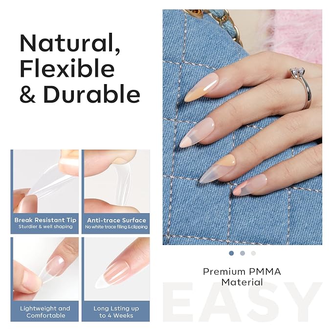 Modelones Medium Almond Nail Tips 510pcs Clear False Acrylic Press Ons Nail | Pre-shape Full Cover Fake Extension DIY at Home 15 Sizes