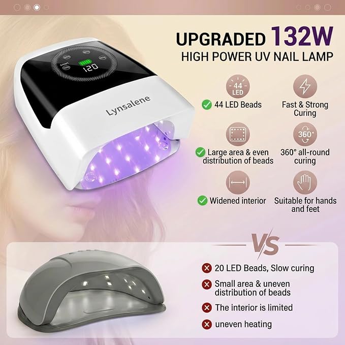 132W UV LED Nail Lamp,Rechargeable UV Light for Gel Nails with 4 Timers | Profsssional LED Nail Lamp Nail Dryer with LCD Screen,Fast Curing for Salon & Home Use