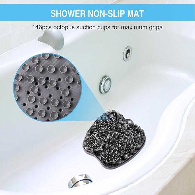 BESKAR XL Larger Shower Foot Scrubber Mat with Non-Slip Suction Cups | Cleans, Smooths, Exfoliates, Massages Your Feet Without Bending, Improve Foot Circulation, Soothes Tired Feet