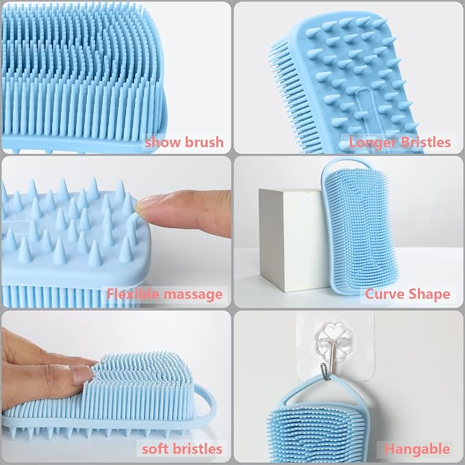 2PCS Silicone Body Scrubber, Loofah for Women, Shower Cleaner Scrub Brush | Gentle Exfoliating Shower Bath Brush, Rubber Body Wash Deep Cleaning & Exfoliator & Massage, Travel-Friendly for Bathroom