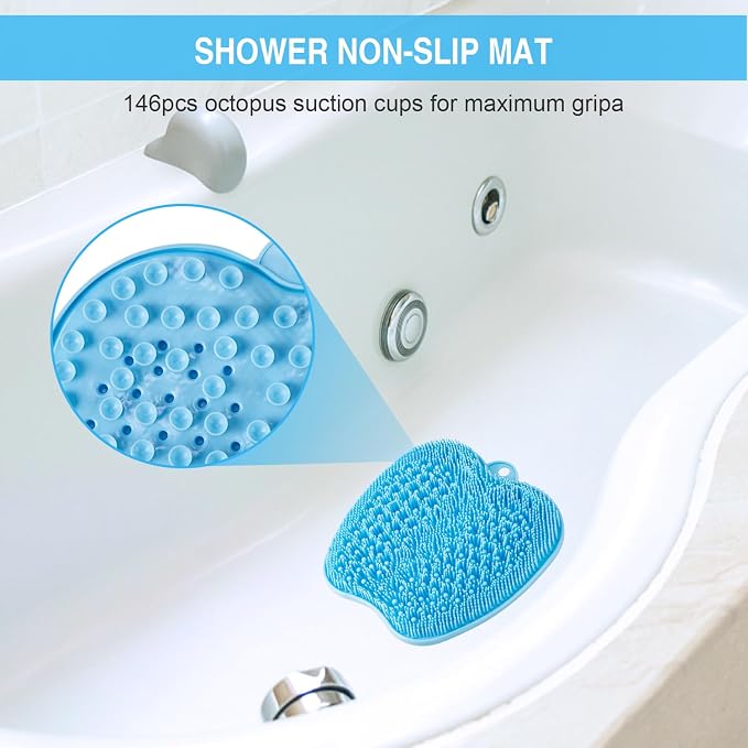 BESKAR XL Larger Shower Foot Scrubber Mat with Non-Slip Suction Cups | Cleans, Smooths, Exfoliates, Massages Your Feet Without Bending, Improve Foot Circulation, Soothes Tired Feet