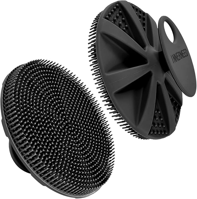 INNERNEED Food-Grade Soft Silicone Body Scrubber Shower Brush with Facial Cleansing Brush Handheld Mat Scrubber