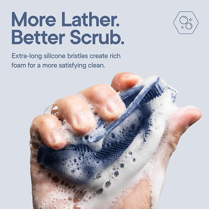 TOOLETRIES Silicone Body Scrubber 2.0, Loofah Alternative - Glacier | Gentle exfoliating shower scrubber that's quick drying, hygienic and longer lasting than traditional loofahs.