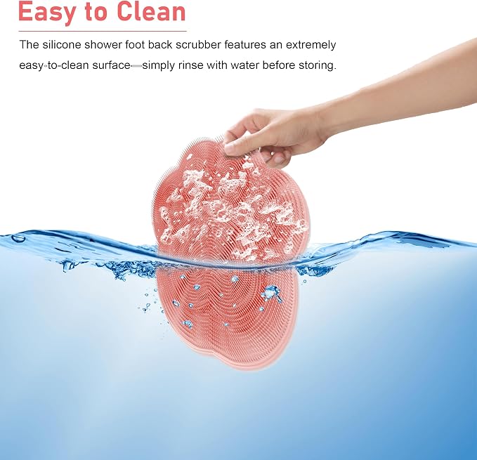 Silicone Foot Scrubber Mat, 12x12 Non-Slip, 38 Suction Cups | No Bending, Foot Cleaner for Seniors, for Wall, Small Bathtub