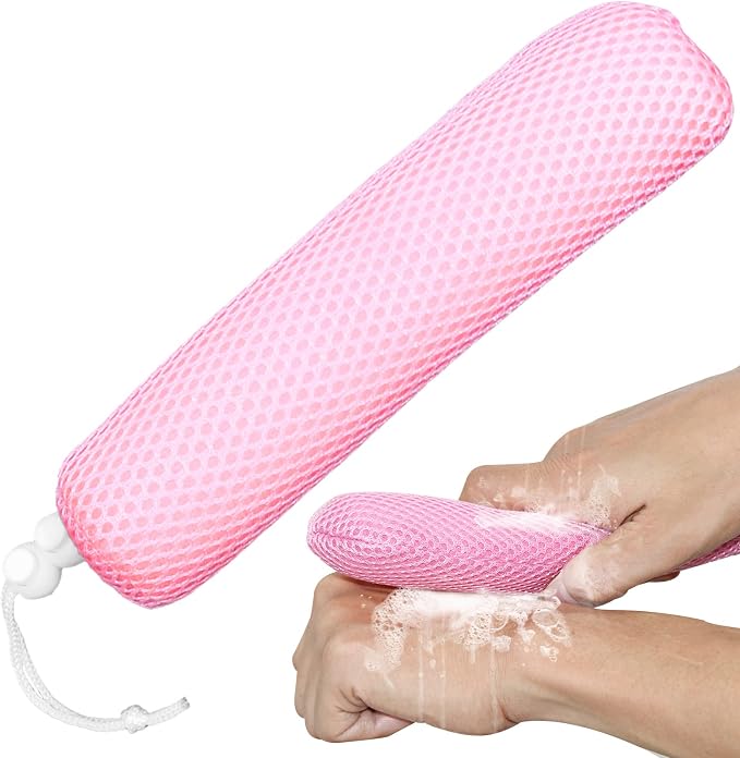 Back Bath Brush with Sponge, 15.35"Back Scrubber with Anti-Slip Long Handle | Back Scrubber for Shower, Curved Long Handle Bath Body Brush for Elderly Aid Bathing and Shower, Exfoliating Body Scrubber