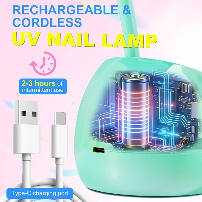 MEKK Gooseneck Flash Cure Nail Lamp, 36W Mini UV Light for Gel Nails | Cordless,Auto Sensor, 4 Timers (10/30/60/90s), Single Nail Detail Work, Portable, flower Design, Salon & Home, Glazed Blue