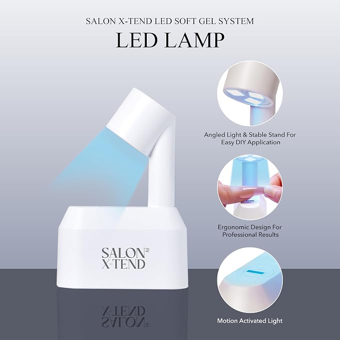 Kiss Salon X-tend, Press-On Nails, Nail glue included, Pure', Light White, Medium Size, Oval Shape, Includes 30 Nails, 5Ml Led Soft Gel Adhesive, 1 Led Lamp, 1 Prep Pad, 1 Manicure Stick, 1 Mini File