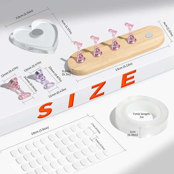 Modelones Nail Stand, Wider Display Base for Press Ons Nail Tips Holders | Heart Display Base Standard Pinky Nail Stands for False Nail Tips Practice Painting 100PCS Adhesive Double-sided Tape