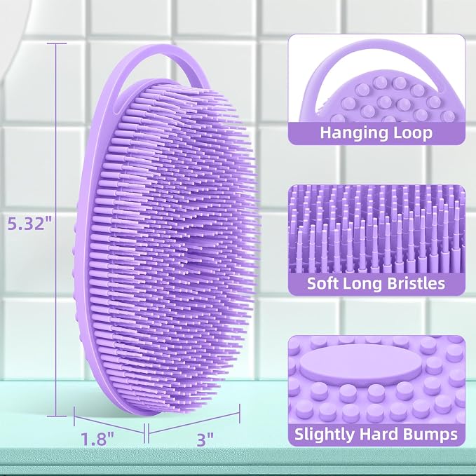 Silicone Body Scrubber 4 Pack, Double-Sided Silicone Loofah Shower Body Scrubber for Men & Women, Soft Exfoliating Silicone Bath Scrubber with Hanging Handle, Quick Foaming Body Wash Scrubber 4 colors