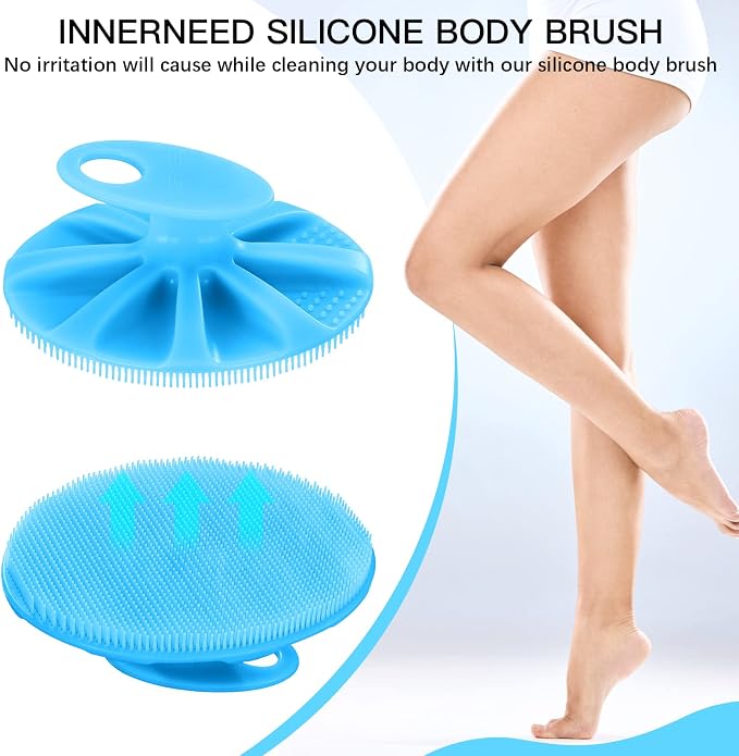 INNERNEED Silicone Body Cleansing Brush Exfoliating Scrubber, Blue | Gentle Massage, Deep Clean, Hygienic Shower Scrub Brush Soft Bristles for All Skin Types, Easy to Hold