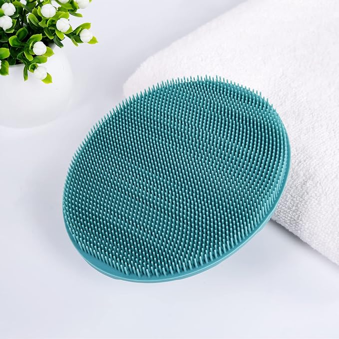 INNERNEED Silicone Body Cleansing Brush Exfoliating Scrubber, DGreen+Purple | Gentle Massage, Deep Clean, Hygienic Shower Scrub Brush Soft Bristles for All Skin Types, Easy to Hold
