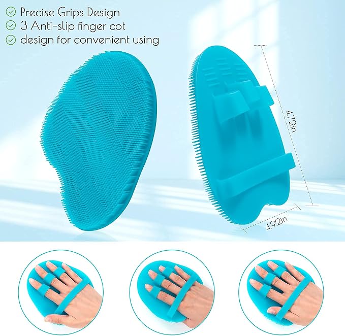 1 Pack Pure Silicone Food-Grade Body Brush Shower Cleansing Scrubber | Gentle Exfoliating Glove Soft Bristles (Blue)