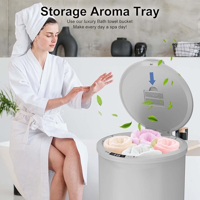 Trydow Ultra Large Capacity Towel Warmer Bucket, Rapid Heating with Timer, One-Button Digital Display Control, Safety Lock, Gifts for Him & Her, Auto Shut-Off, Fits 2 Large, Blanket, Bathrobe, Gray