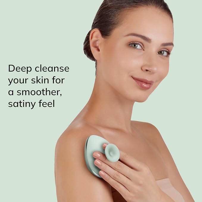 GESKE Body Brush | 4 in 1 | Design with Metal Ring | Cleansing Brush for the Entire Body | Professional Deep Cleaning | Soft Silicone Bristles | Ergonomic Two-Finger Design