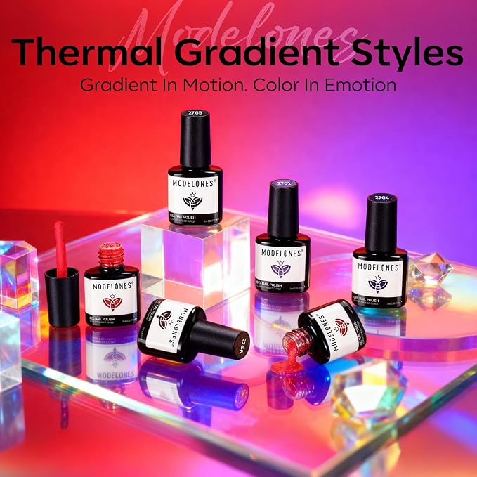 modelones Gel Nail Polish Set Glitter Color Changing 6Colors Red Blue Black