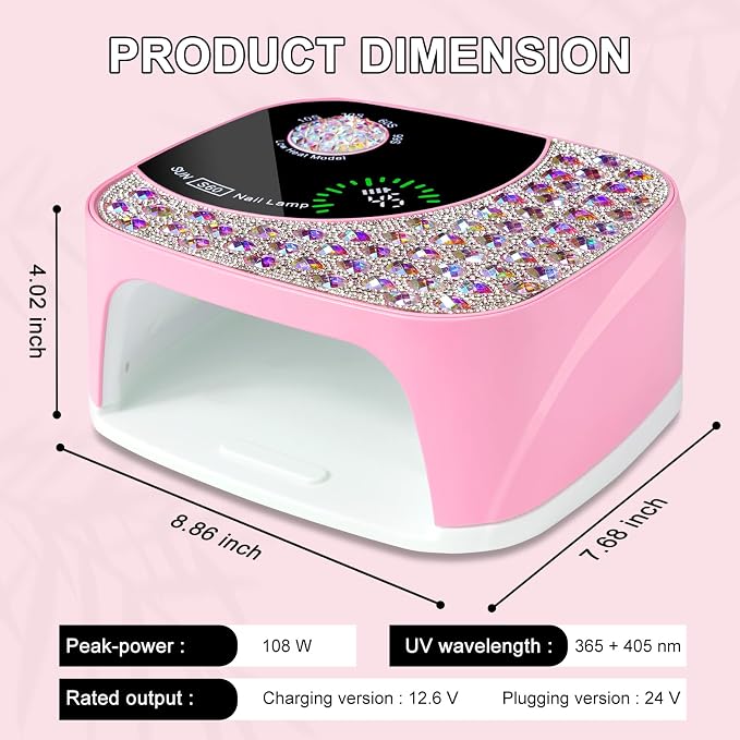 LIMEGIRL UV LED Nail Lamp Kit for Gel Polish Professional Fast Curing Pink Dryer Light Set with 4 Timer Settings Cordless Rechargeable Nail Art Cure Machine with UV Gloves and Automatic Sensor