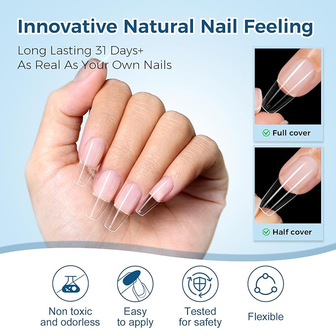 TOMICCA Medium Coffin Nail Tips, 240pcs 15 Sizes, Soft Gel Tips | Half Matte Pre-Shaped Full Cover Clear Fake Nails, Acrylic Press on Nails for Extension, Beginners and Professional Salon