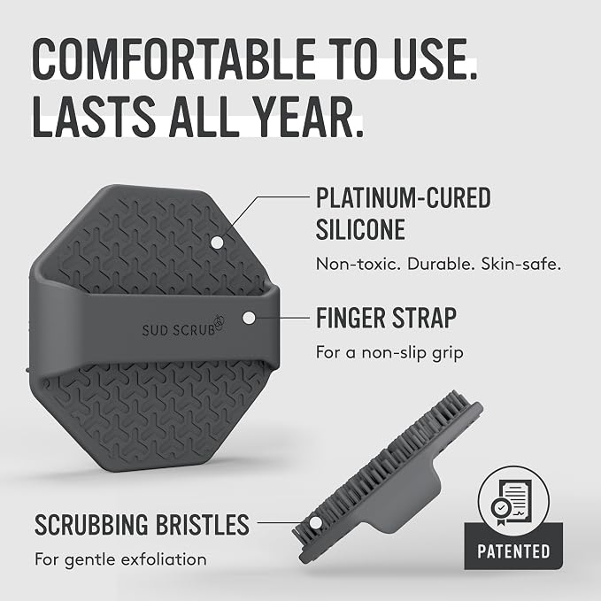 Sud Scrub® Antimicrobial Silicone Face Scrubber, 1 Pack, Gentle Face Exfoliator for Sensitive Skin, Eco Friendly Facial Cleansing Brush, Exfoliating Face Brush for Men and Women (Charcoal)