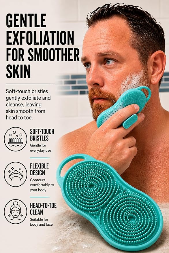 MOOFAH™ Body Scrubber- Deep Cleansing, Gentle Exfoliation for Smoother Skin, Soft-Touch Bristles, Made in USA by Chicago Comb, Easy Rinse, Quick-Dry (Aqua)
