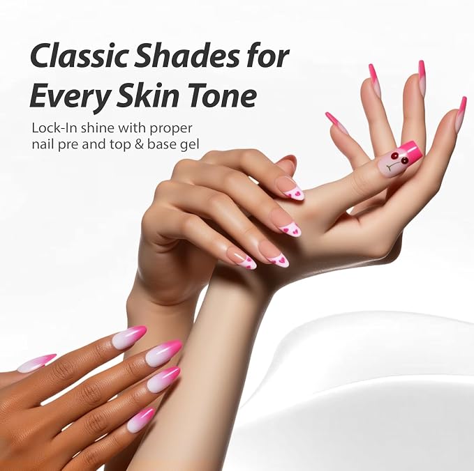 Makartt Pink Gel Nail Polish Set 15ML : 6 Pink Rose Colors | Large Capacity, High-Gloss, One-Coat Coverage, Love-Heart Glitter White Rose Red, UV/LED Lamp Required, Home & Salon DIY