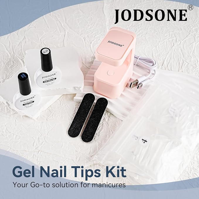 JODSONE Gel Nail Kit Short Teardrop Nail Tips 480PCS Mini Rechargeable Nail Lamp Pre Shaped Clear Full Cover Fake Nails Tips with Nail Glue & Top Coat U V LED Curing Lamp DIY Manicure Gifts for Women