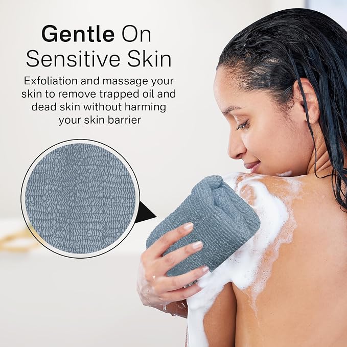 Yiclick Exfoliating Washcloth Towel, Japanese Exfoliating Wash Cloth, Korean Body Scrubber Exfoliator, Back Scrubber Washer for Shower Bath, Body Scrub African Net Sponge Loofah Luffa Colors