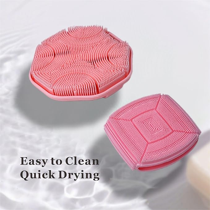 Silicone Body Scrubber & Face Scrubber Set, Shower Scrubber with Soft Bristles, Non-Slip Scrubbies for Body, Face Scrubber Exfoliator for Sensitive Skin (Pink+Pink)
