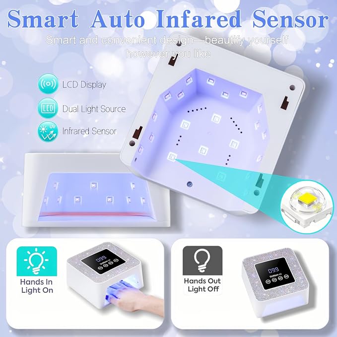 UV LED Nail Lamp, UV Dryer for Gel Nail Polish, Plug-in Diamond Nail Dryer with Touch Control, Auto Sensor and 4 Timer Settings