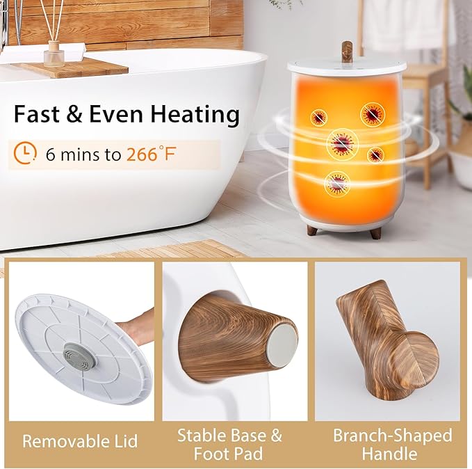 COSTWAY Bucket Style Towel Warmer, 23L Towel Warmer with 4 Heating Time & 3 Heating Temperature, Overheat Protection System, Fragrant Disc Holder, Towel Warmer for Bathroom, Hot Tub, Spa, White
