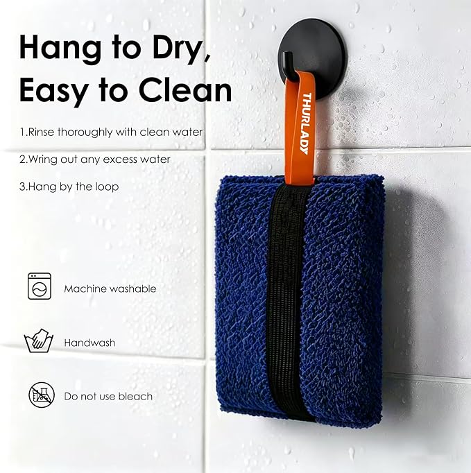 Exfoliating Body Scrubber, Rough Body Scrubber Exfoliator, 2 Pack | Large Exfoliating Bath Sponges for Shower, Loofah for Men and Women, Deep Cleansing, Reusable & Long-lasting, Navy