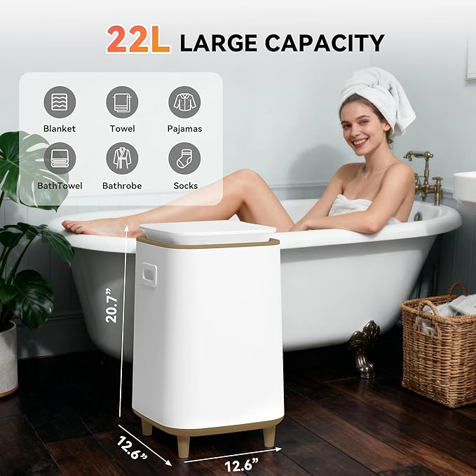 Large Towel Warmer for Bathroom, Unlimited Heating Heated Towel Warmers Bucket, Bath Blanket Warmers for SPA, Auto Shut Off, Fits Up to Two 40"X70" Oversized Towels, Bathrobes, Ideal Gifts, Brown