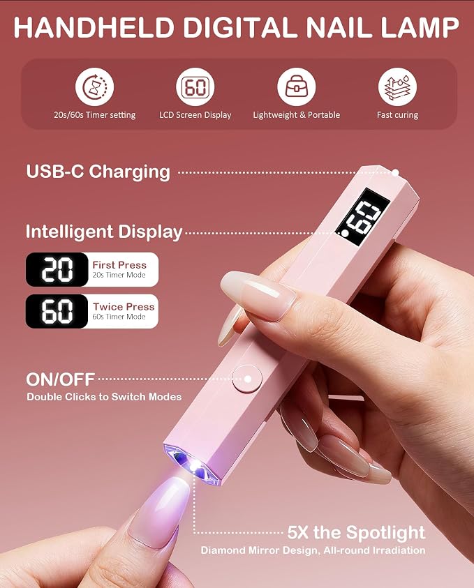 Solid Gel Nail Glue30g w/Mini UV Lamp,For Acrylic Fake&Press OnNails | Strong, secure after cure, waterproof, long lasting, Mess-free & Easy use, Floral Scent, Safe & Gentle, Salon Quality at Home