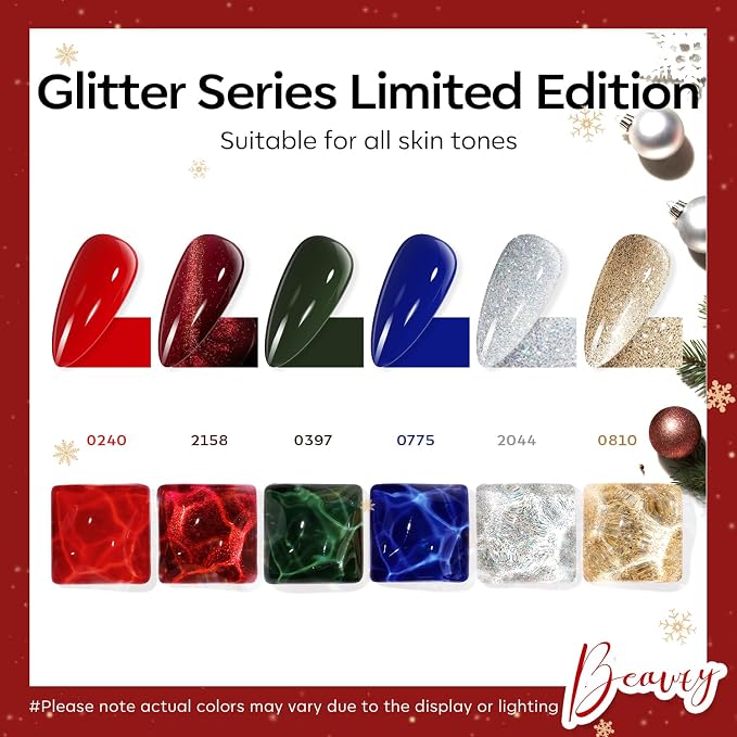 modelones Cat Eye Gel Nail Polish Set Glitter Red Blue Dark Green Christmas