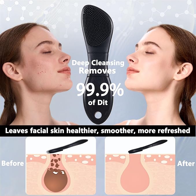 Silicone Face Scrubber Black Head Remover for Face- Appliances for Removing Make-up for Deep Cleansing Blackhead Remover Tools Face Spatula Makeup Removal Washing Brushes Pore Cleaner (Black)
