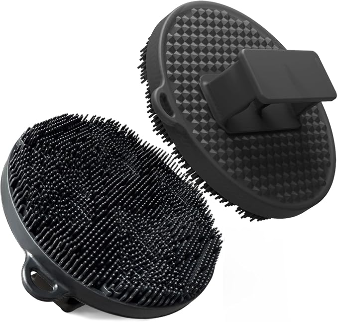 Silicone Body Scrubber-Silicone Shower Brush for Gentle Exfoliating & Lathering with Body Scrub & Wash, Durable & Hygienic, Deep Cleansing Exfoliator for All Skin Types - Shower Essential(1Pack.black)