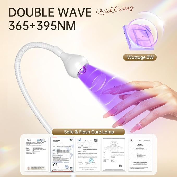 AORAEM LED Nail Lamps Flexible Gooseneck Lamp Gel Polish Curing Light White | Quicky Dry Nail Manicure Dryer Plug Play Portable Flash Cure Light for Gel Nails Home DIY Professionals