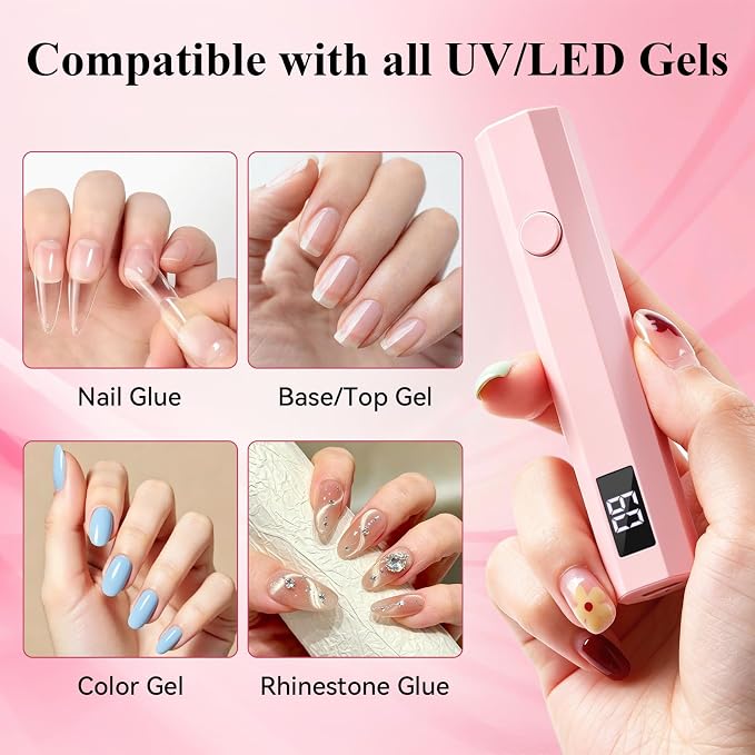 YSC Handheld UV Light for Gel Nails, Mini Portable Cordless UV Pen Light for Nails with Stands and LCD Display, Fast Flash Curing Nail Dryer for Home Salon & DIY Manicure