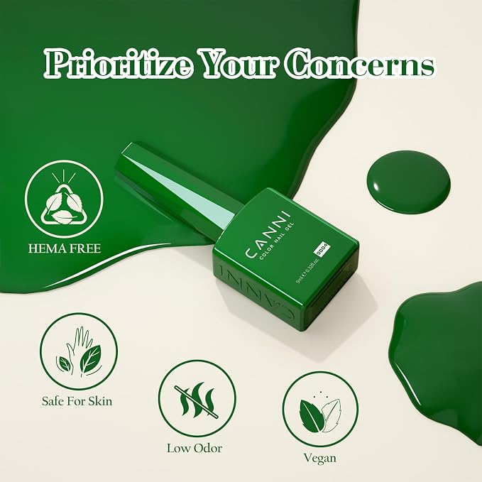 CANNI 9ML Gel Nail Polish Set, 6 Green Shades UV LED Soak Off Gel Polish | Smooth Application • Highly Pigmented • Glossy Finish • Long-Lasting Wear • Nail Art • Salon DIY Manicure • Easy Application