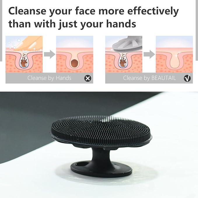 Silicone Face Scrubber 2 Pack, BEAUTAIL Manual Facial Cleansing Brush | Gentle Face Exfoliator for Sensitive Skin, Skin Care Exfoliating Face Scrubber for Men and Women, Black+Starlight
