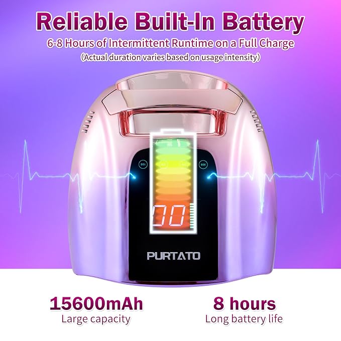 Purtato Professional Rechargeable 96W UV LED Portable Cordless UV Light for Nail Lamp Machine with Removable Stainless Steel Bottom,4 Timer Setting and Smart Sensor Nail Dryer (Gradient Purple)