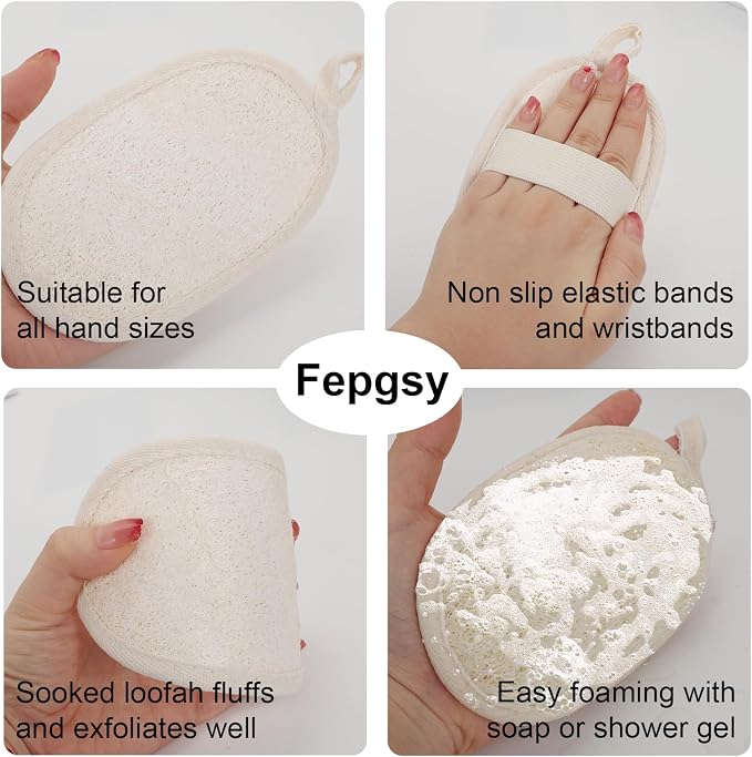 Natural Loofah Body Scrubber (3-Pack), Organic Luffa Exfoliating Bath Sponge for Women and Men, Soft & Eco-Friendly Shower Scrub for All Skin Types