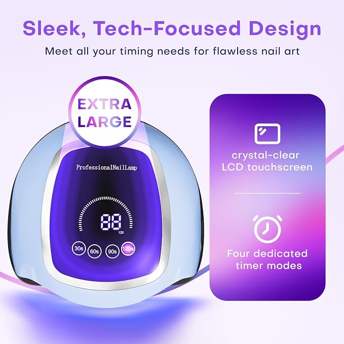 UV Nail Lamp, 180W LED Nail Dryer for Gel Polish, Touch Screen, 42 Beads | Auto Sensor Curing Light with LCD Display and 4 Timer Settings, Fast, Even Curing for Salon Use and Home DIY Manicure