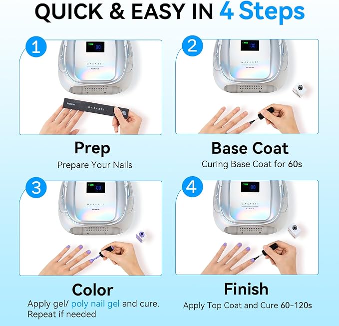 Makartt Professional Nail Lamp with Handle for Nail Artist Rechargeable | 30W Rechargable Cordless Nail Light with 45 LED Beads 4 Timers LCD Auto Sensor Fast Curing Gel Polish, Plating Silver
