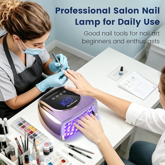 Professional Rechargeable 96W UV LED Nail Lamp, Cordless UV Light for Nails with Removable Stainless Steel Bottom, 4 Timer Settings and Smart Sensor for Salon or Home, Gradient Purple