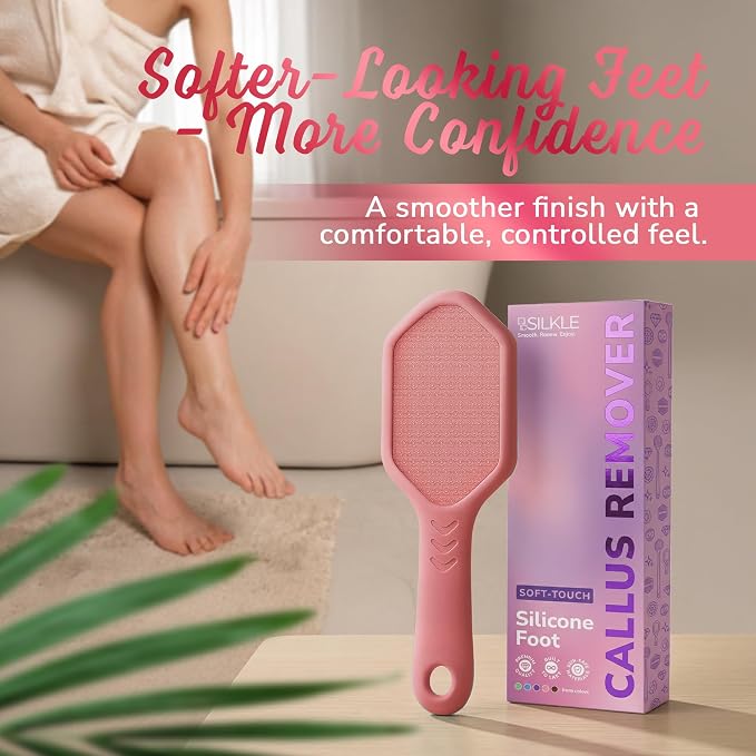 SILKLE Nano Glass Foot File - Foot Callus Remover for Feet & Foot Scrubber | Silicone Grip for Non-Slip Control - Foot Scrubber for Dead Skin, Heel Scraper for Cracked Heels & Foot Exfoliator - Pink