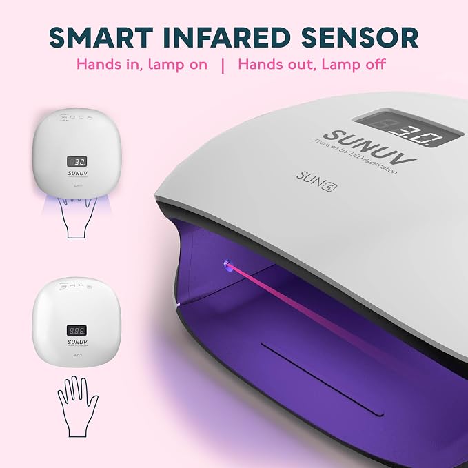 SUNUV SUN4 48W UV LED Nail Lamp, UV Gloves Pink, UV Light for Nails, Nail Dryer for Gel Polish for Home Salon
