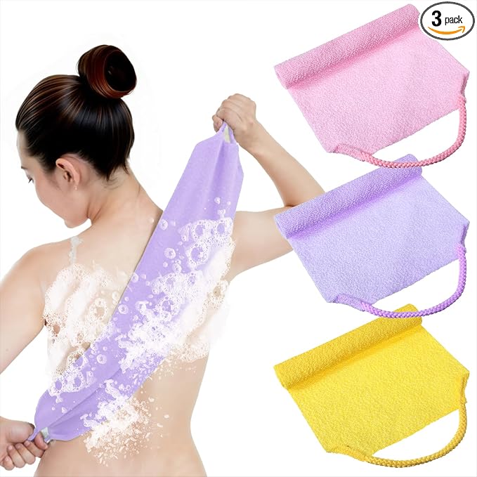 3pcs Exfoliating Back Scrubber for Shower, Double-Sided Back Scrubber Shower Towel with Handles Washcloth Bath Tool in Shower for Women and Men Deep Cleans Skin