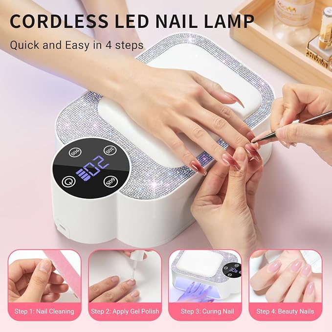 Cordless UV LED Nail Lamp with Arm Rest, Rechargeable Wireless Gel Polish Dryer for Mobile Tech, 2-in-1 Portable Curing Light with Soft Hand Pillow, High Capacity Battery, White