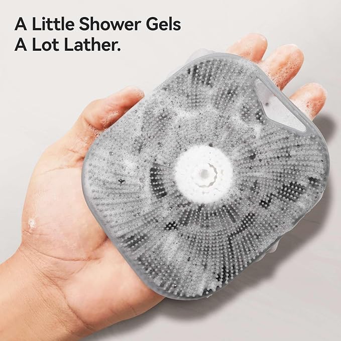 Zinc Infused Silicone Body Scrubber for Men, New Upgrade Deep Exfoliating Body Scrubber for Shower, Silicone Loofah Men for Sensitive Skin with Lathering Bristles and Ergonomic Non-Slip Handle (Gray)