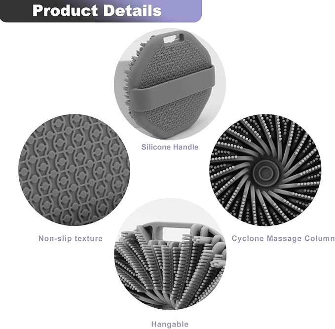 2-Pack Silicone Body Scrubber Shower Brushes,Exfoliating Body Scrubber for All Skin Type, Eco Friendly Shower Scrubber for Body, Silicone Body Brush for Showering (Gray & Purple)